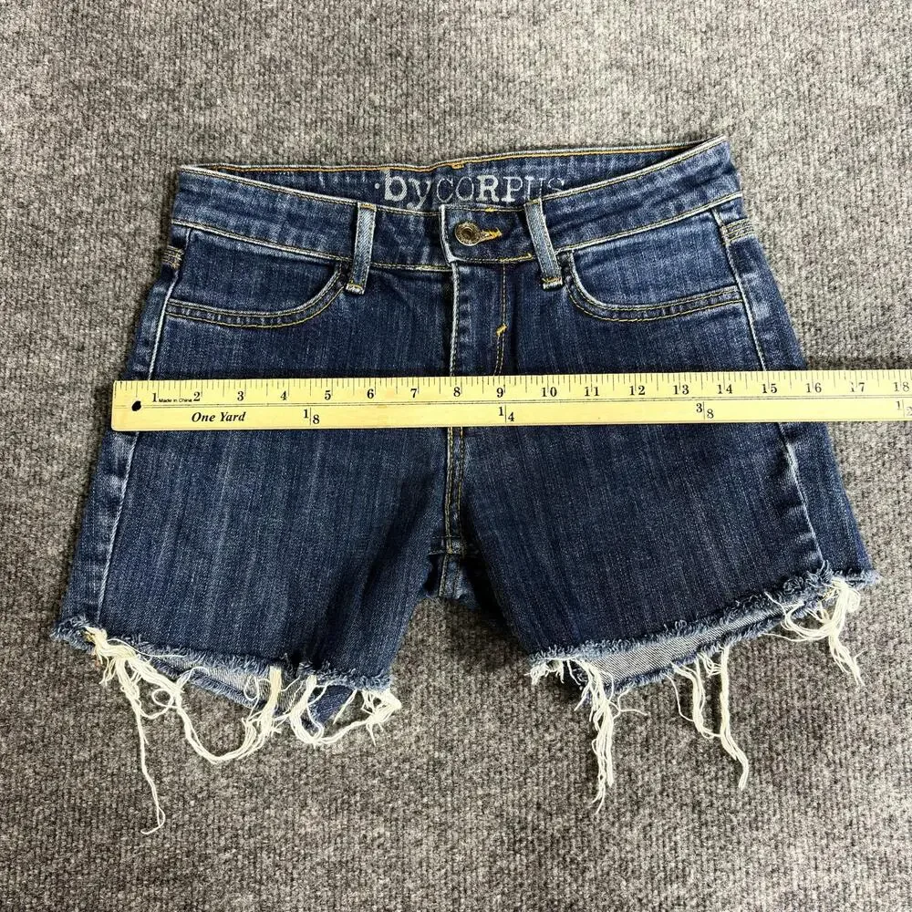 ByCORPUS Shorts Womens 25 Blue Denim Cutoff Raw Hem Skinny Fit Casual Summer